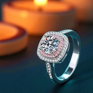 Lux Halo Moissanite 1‎ktested diamond. GRA certified-925 silver -rhodium plated